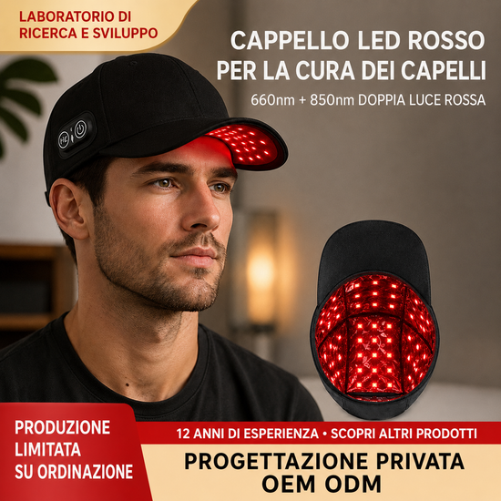 RED LIGHT Cappello LED per Cuoio Capelluto – Luce Rossa 660 nm + 850 nm
