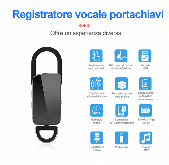 Registratore Vocale Portachiavi 64/128 GB – Compatto e Multifunzione