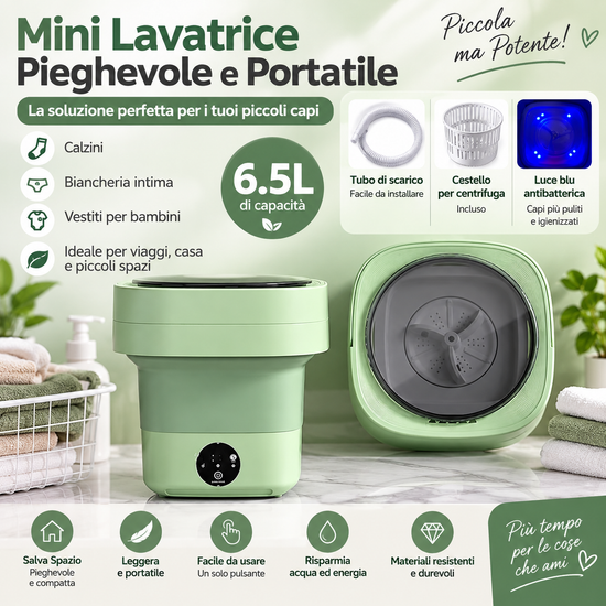 Mini Lavatrice Pieghevole Portatile con Centrifuga – 3 Modalità